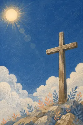 Empty Wooden Cross Under Blue Sky