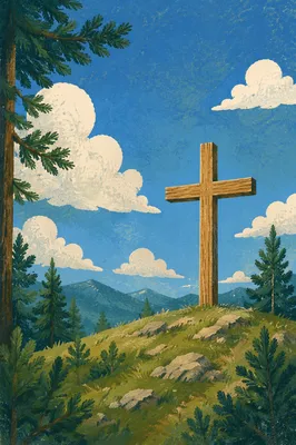 Empty Wooden Cross Beneath Blue Sky