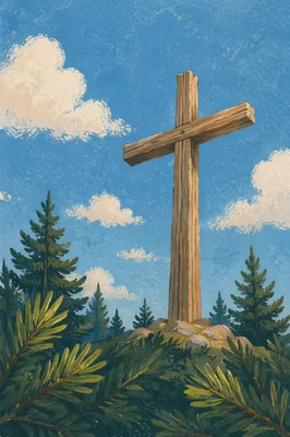 Empty Wooden Cross Beneath Blue Sky