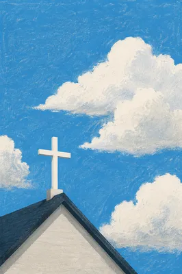 White Cross Beneath Bright Blue Clouds