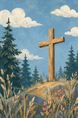 Empty Wooden Cross Under Blue Sky