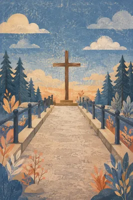 Empty Wooden Cross Under Blue Morning Sky