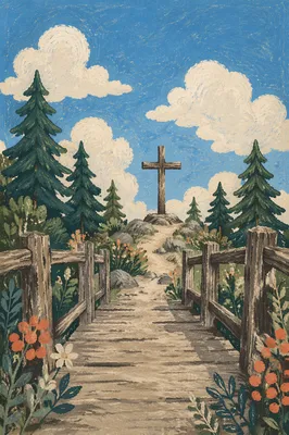 Empty Cross Beneath Blue Easter Sky