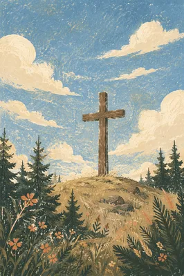 Empty Wooden Cross Beneath Blue Sky