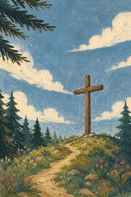 Empty Wooden Cross Beneath Blue Sky