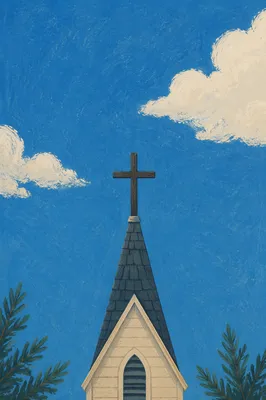 Empty Wooden Cross Under Blue Sky