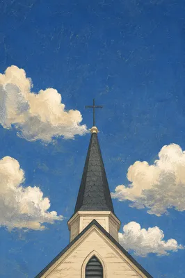 Empty Cross Steeple Under Blue Cloudy Sky