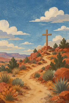 Empty Wooden Cross Beneath Blue Desert Sky