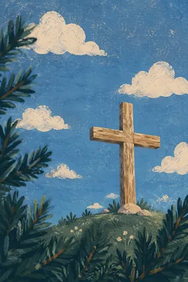 Empty Wooden Cross Beneath Blue Sky