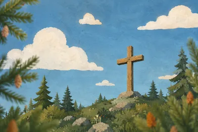 Empty Wooden Cross Beneath Blue Sky