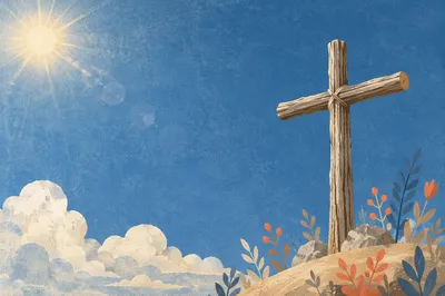 Empty Wooden Cross Under Blue Sky