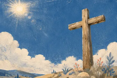 Empty Wooden Cross Under Blue Sky
