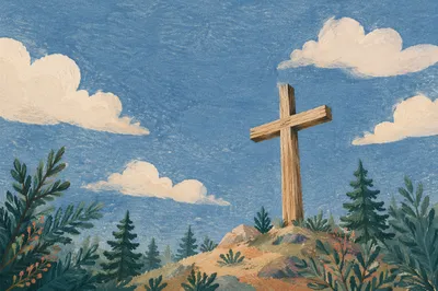 Empty Wooden Cross Under Blue Sky