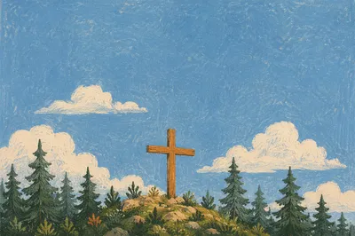 Empty Wooden Cross Beneath Blue Sky