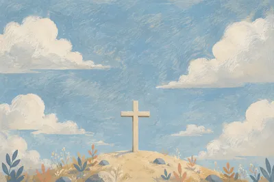 Empty Wooden Cross Beneath Blue Sky