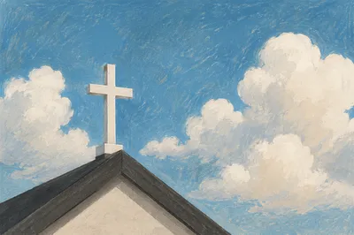 White Cross Beneath Blue Clouded Sky