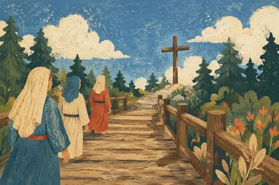 Empty Wooden Cross Beneath Blue Easter Sky