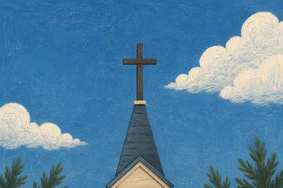 Empty Chapel Cross Beneath Blue Sky