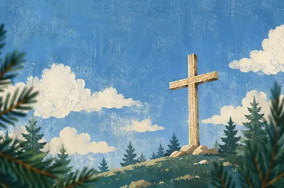 Empty Wooden Cross Under Blue Sky