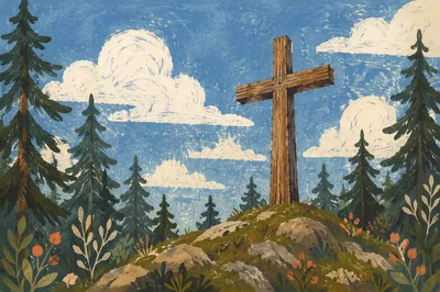 Empty Wooden Cross Beneath Blue Sky