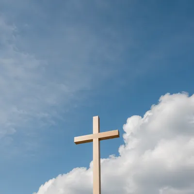 Empty Wooden Cross Beneath Blue Sky