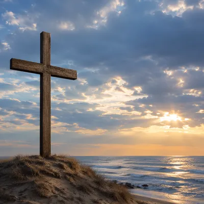 Empty Wooden Cross Beneath Morning Sky