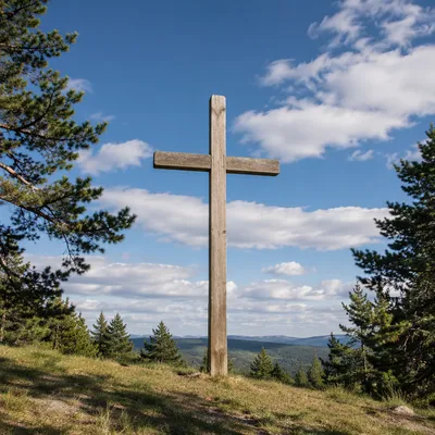 Empty Wooden Cross Beneath Blue Sky