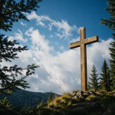 Empty Wooden Cross Beneath Blue Sky