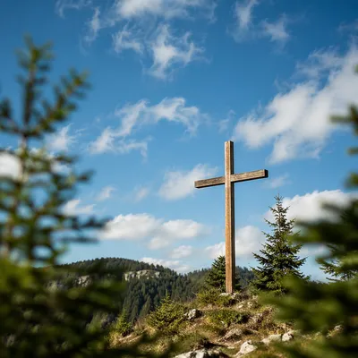 Empty Wooden Cross Beneath Blue Sky