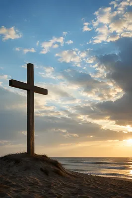 Empty Wooden Cross Under Blue Morning Sky