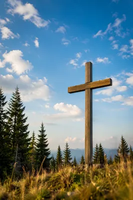 Empty Wooden Cross Beneath Blue Sky