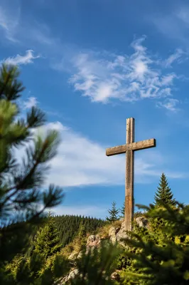 Empty Wooden Cross Under Blue Sky