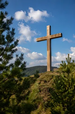Empty Wooden Cross Under Blue Sky