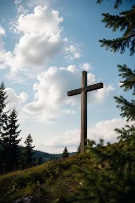 Empty Wooden Cross Beneath Blue Sky