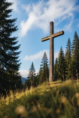 Empty Wooden Cross Beneath Blue Sky