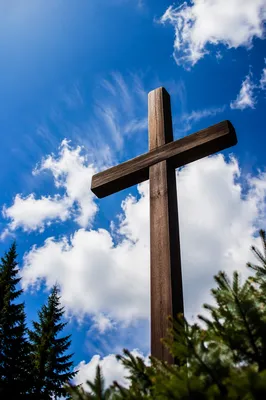 Empty Wooden Cross Beneath Blue Sky