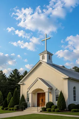 Empty Chapel Cross Under Blue Sky