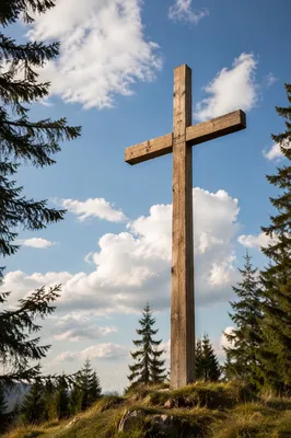 Empty Cross Under Blue Sky Clouds