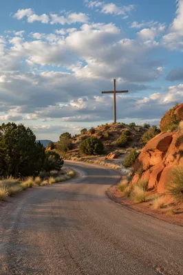 Empty Wooden Cross Under Blue Desert Sky