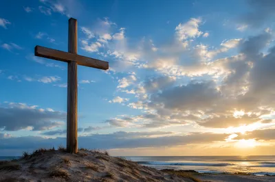 Empty Wooden Cross Beneath Morning Sky