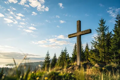 Empty Wooden Cross Beneath Blue Sky