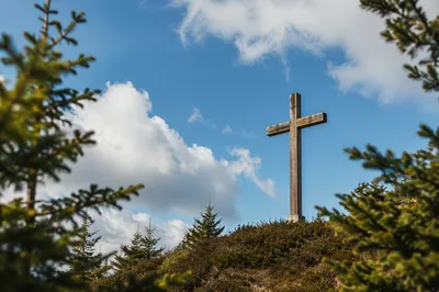 Empty Wooden Cross Under Blue Sky