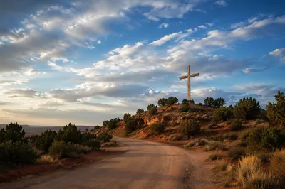 Empty Wooden Cross Under Blue Desert Sky