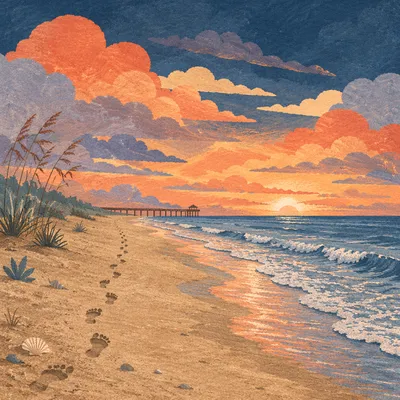 Footprints on Peaceful Sunrise Beach