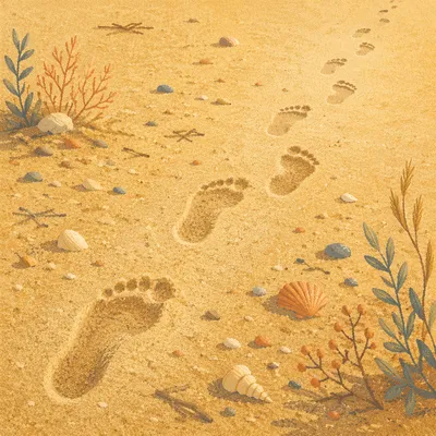 Sunrise Footprints Across Golden Beach Sand