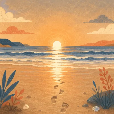 Footprints in Sand at Sunrise Beach
