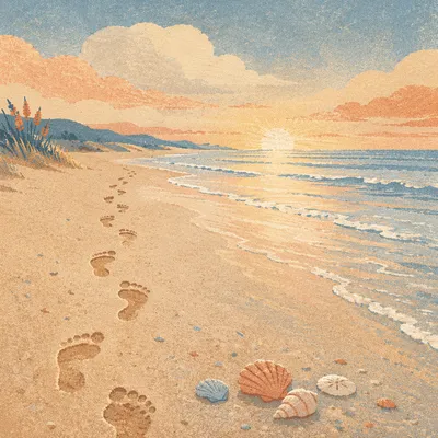 Sunrise Footprints Along a Peaceful Beach