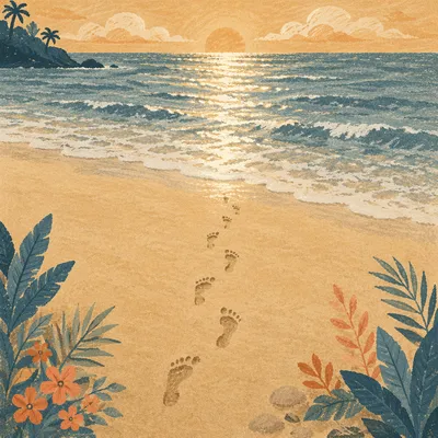 Footprints in Sand at Sunrise Beach