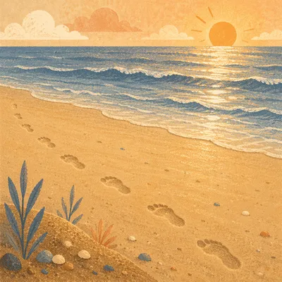 Peaceful Footprints on Sunrise Beach Sand