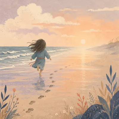 Footprints on Sunrise Shoreline
